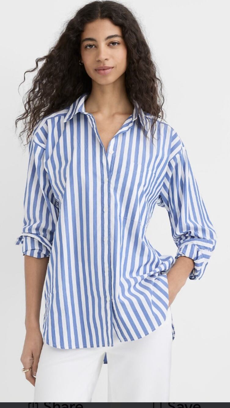 LOFT Blue White Striped Collared Long Sleeve Button-Up Shirt S Women Everyday
